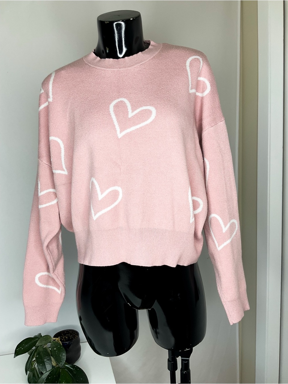 Apricot Pink Heart Knit Sweater